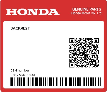 Product image: Honda - 08F75MGE800 - BACKREST  0