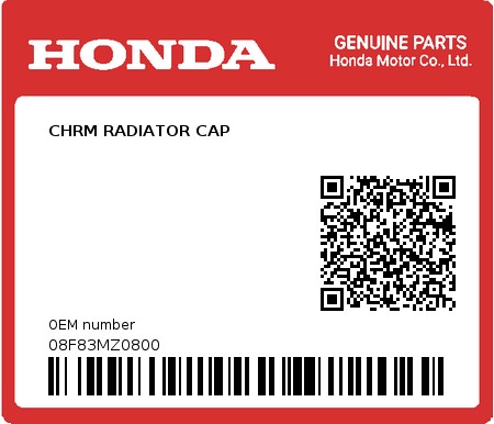 Product image: Honda - 08F83MZ0800 - CHRM RADIATOR CAP  0