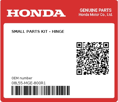 Product image: Honda - 08L55-MGE-800R1 - SMALL PARTS KIT - HINGE  0
