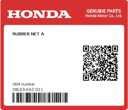 Product image: Honda - 08L63-KAZ-011 - RUBBER NET A  0