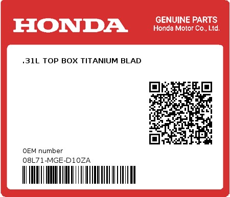 Product image: Honda - 08L71-MGE-D10ZA - .31L TOP BOX TITANIUM BLAD  0