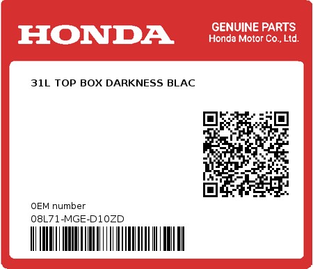 Product image: Honda - 08L71-MGE-D10ZD - 31L TOP BOX DARKNESS BLAC  0