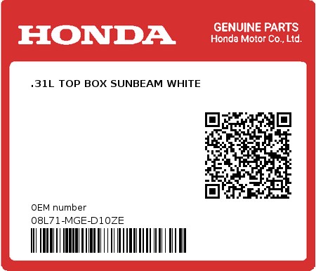 Product image: Honda - 08L71-MGE-D10ZE - .31L TOP BOX SUNBEAM WHITE  0