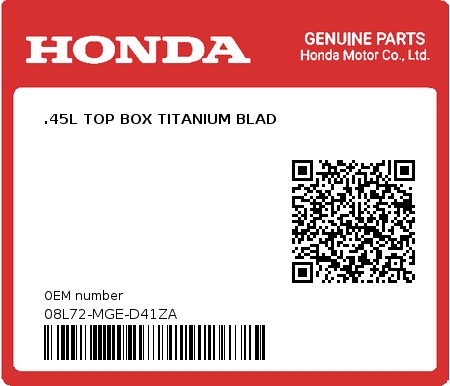 Product image: Honda - 08L72-MGE-D41ZA - .45L TOP BOX TITANIUM BLAD  0