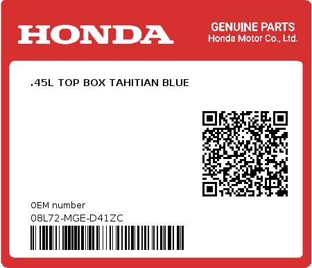 Product image: Honda - 08L72-MGE-D41ZC - .45L TOP BOX TAHITIAN BLUE  0