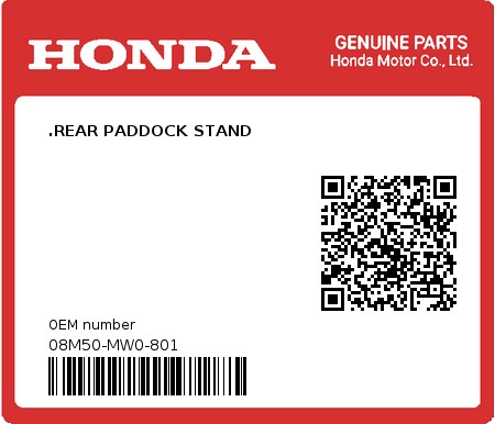 Product image: Honda - 08M50-MW0-801 - .REAR PADDOCK STAND  0