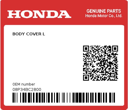 Product image: Honda - 08P34BC2800 - BODY COVER L  0