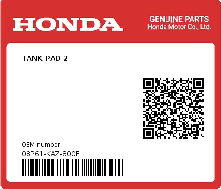Product image: Honda - 08P61-KAZ-800F - TANK PAD 2  0