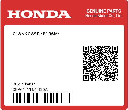 Product image: Honda - 08P61-MBZ-830A - CLANKCASE *B186M*  0