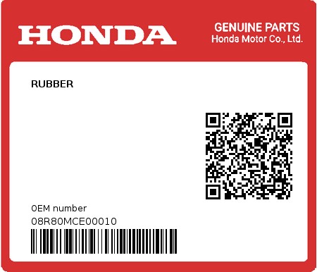 Product image: Honda - 08R80MCE00010 - RUBBER  0