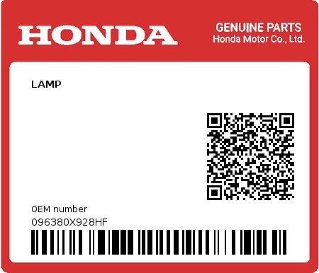 Product image: Honda - 096380X928HF - LAMP  0