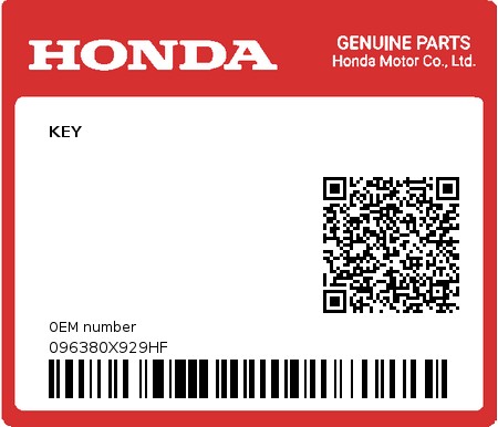Product image: Honda - 096380X929HF - KEY  0