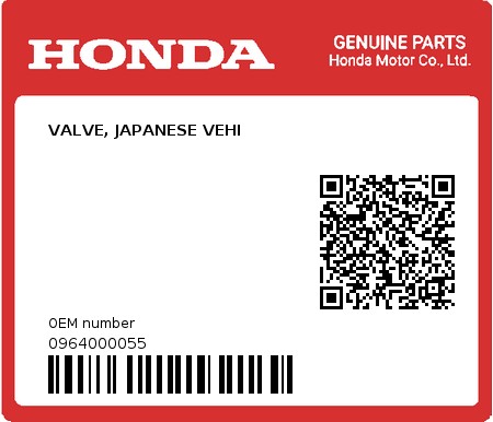 Product image: Honda - 0964000055 - VALVE, JAPANESE VEHI  0