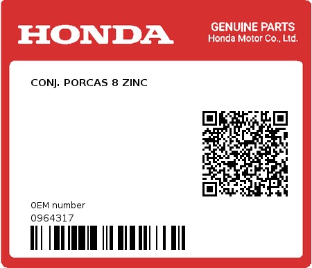 Product image: Honda - 0964317 - CONJ. PORCAS 8 ZINC  0
