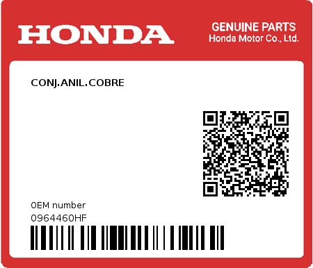 Product image: Honda - 0964460HF - CONJ.ANIL.COBRE  0