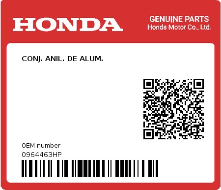 Product image: Honda - 0964463HP - CONJ. ANIL. DE ALUM.  0