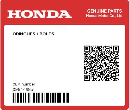 Product image: Honda - 09644685 - ORINGUES / BOLTS  0