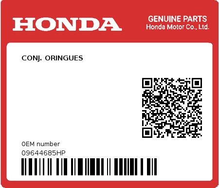 Product image: Honda - 09644685HP - CONJ. ORINGUES  0
