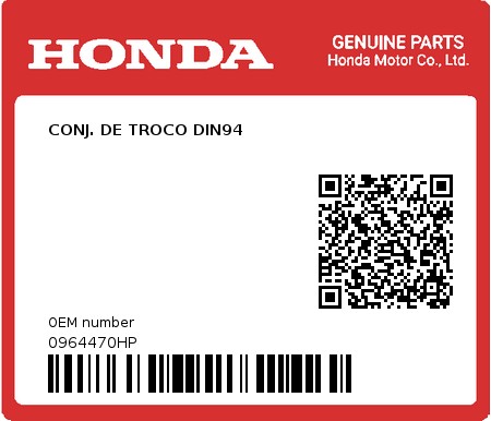 Product image: Honda - 0964470HP - CONJ. DE TROCO DIN94  0