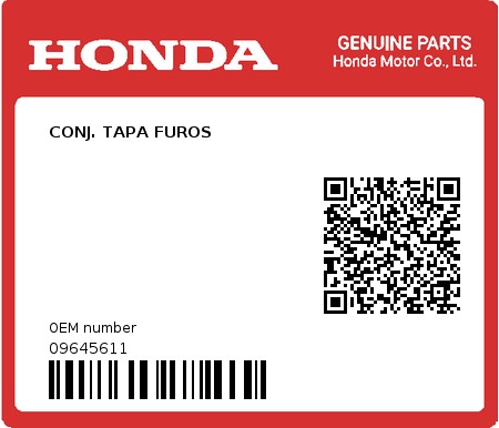 Product image: Honda - 09645611 - CONJ. TAPA FUROS  0