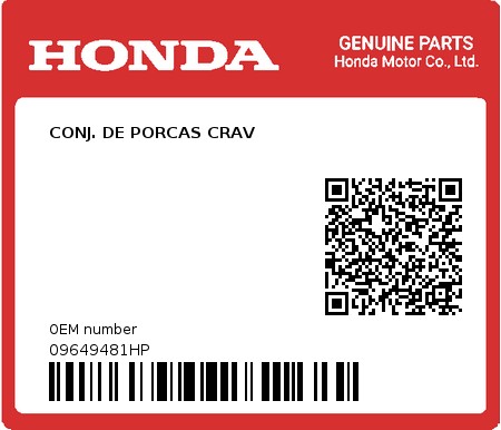 Product image: Honda - 09649481HP - CONJ. DE PORCAS CRAV  0