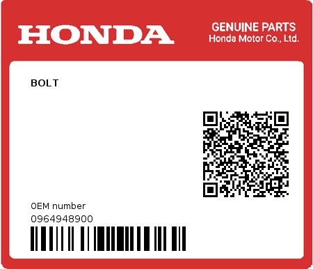 Product image: Honda - 0964948900 - BOLT  0