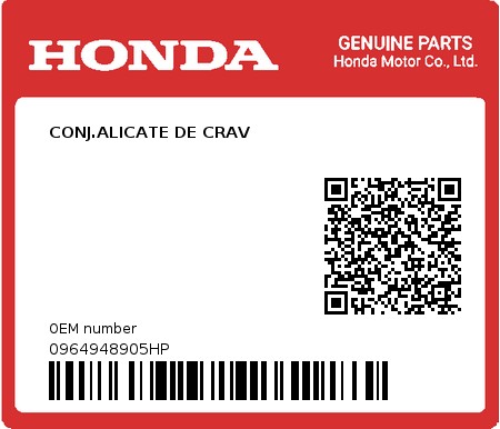 Product image: Honda - 0964948905HP - CONJ.ALICATE DE CRAV  0