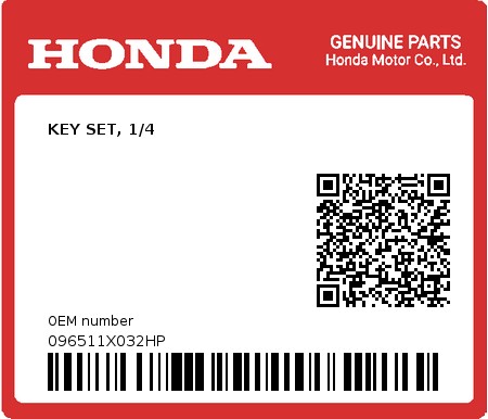 Product image: Honda - 096511X032HP - KEY SET, 1/4  0