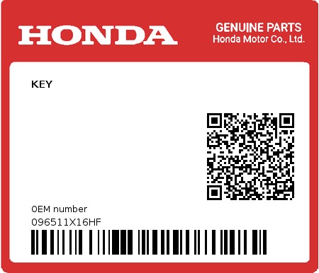Product image: Honda - 096511X16HF - KEY  0