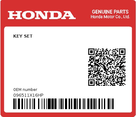Product image: Honda - 096511X16HP - KEY SET  0