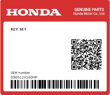 Product image: Honda - 096512X160HP - KEY SET  0