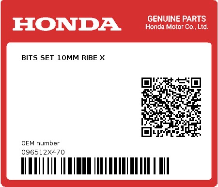 Product image: Honda - 096512X470 - BITS SET 10MM RIBE X  0