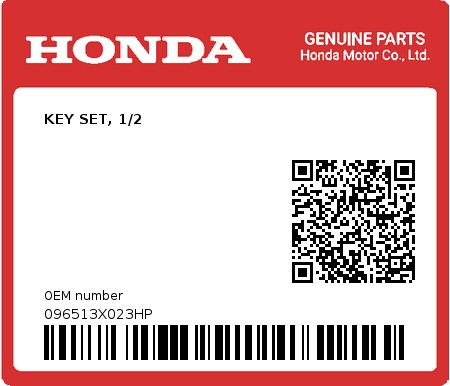 Product image: Honda - 096513X023HP - KEY SET, 1/2  0