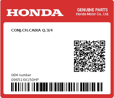 Product image: Honda - 096514X150HP - CONJ.CH.CAIXA Q.3/4  0
