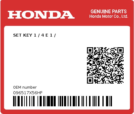 Product image: Honda - 096517X56HF - SET KEY 1 / 4 E 1 /  0