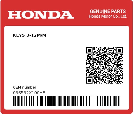 Product image: Honda - 096592X100HF - KEYS 3-12M/M  0