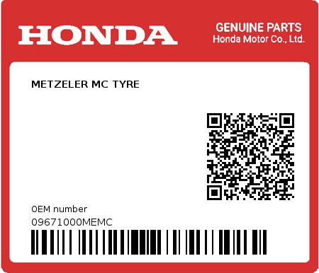 Product image: Honda - 09671000MEMC - METZELER MC TYRE  0