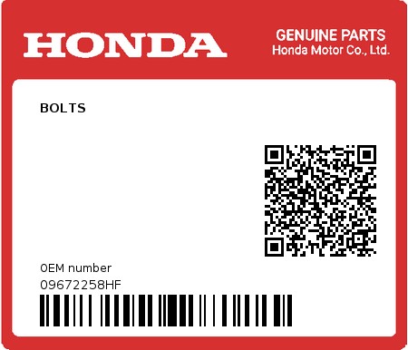 Product image: Honda - 09672258HF - BOLTS  0