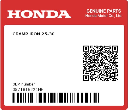 Product image: Honda - 0971816221HF - CRAMP IRON 25-30  0