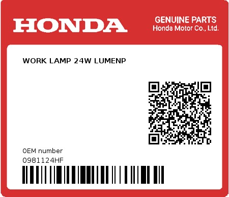 Product image: Honda - 0981124HF - WORK LAMP 24W LUMENP  0