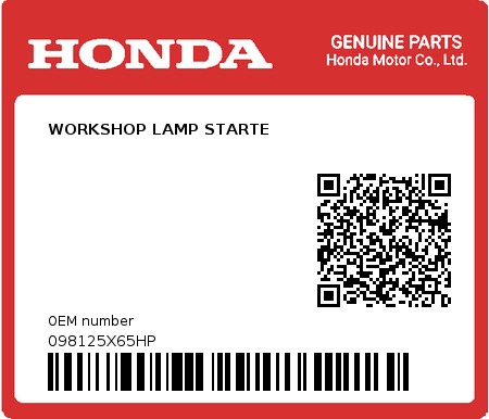 Product image: Honda - 098125X65HP - WORKSHOP LAMP STARTE  0