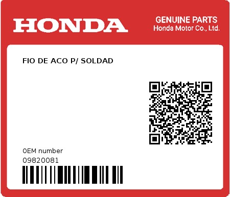 Product image: Honda - 09820081 - FIO DE ACO P/ SOLDAD  0