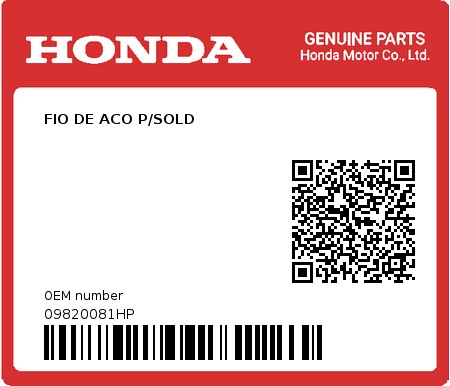 Product image: Honda - 09820081HP - FIO DE ACO P/SOLD  0