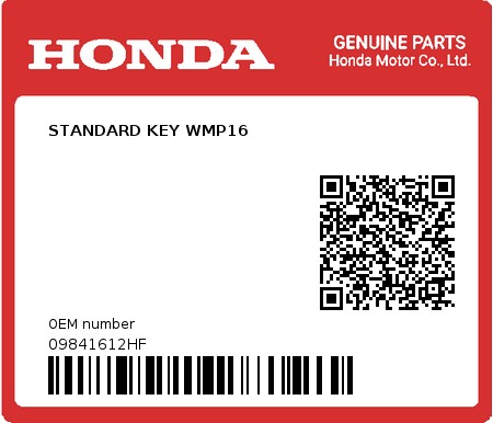 Product image: Honda - 09841612HF - STANDARD KEY WMP16  0