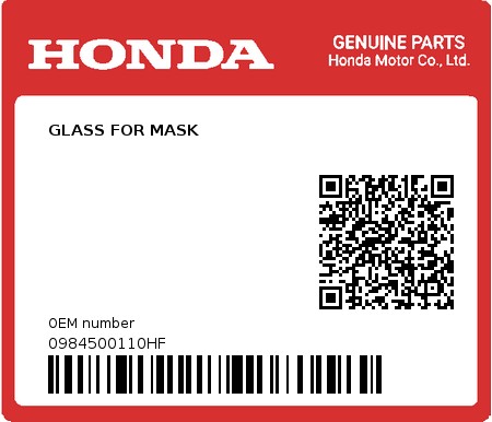 Product image: Honda - 0984500110HF - GLASS FOR MASK  0