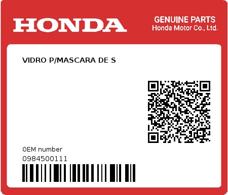 Product image: Honda - 0984500111 - VIDRO P/MASCARA DE S  0