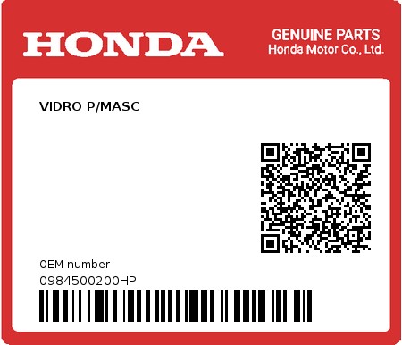 Product image: Honda - 0984500200HP - VIDRO P/MASC  0