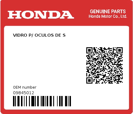 Product image: Honda - 09845012 - VIDRO P/ OCULOS DE S  0