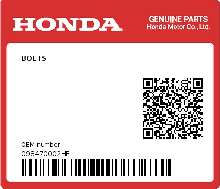 Product image: Honda - 098470002HF - BOLTS  0