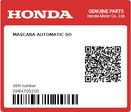 Product image: Honda - 0984700200 - MASCARA AUTOMATIC SO  0